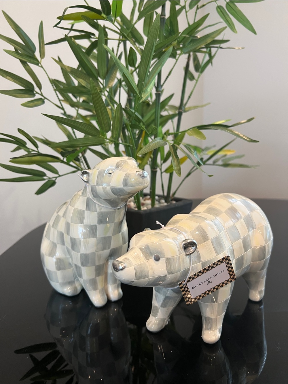 MacKenzie-Childs Sterling Check Polar Bear Figurines - Set of 2